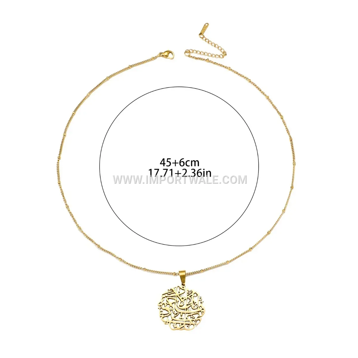 18K Gold Plated Stainless Steel Ayatul Kursi Arabic Calligraphy Pendant Necklace