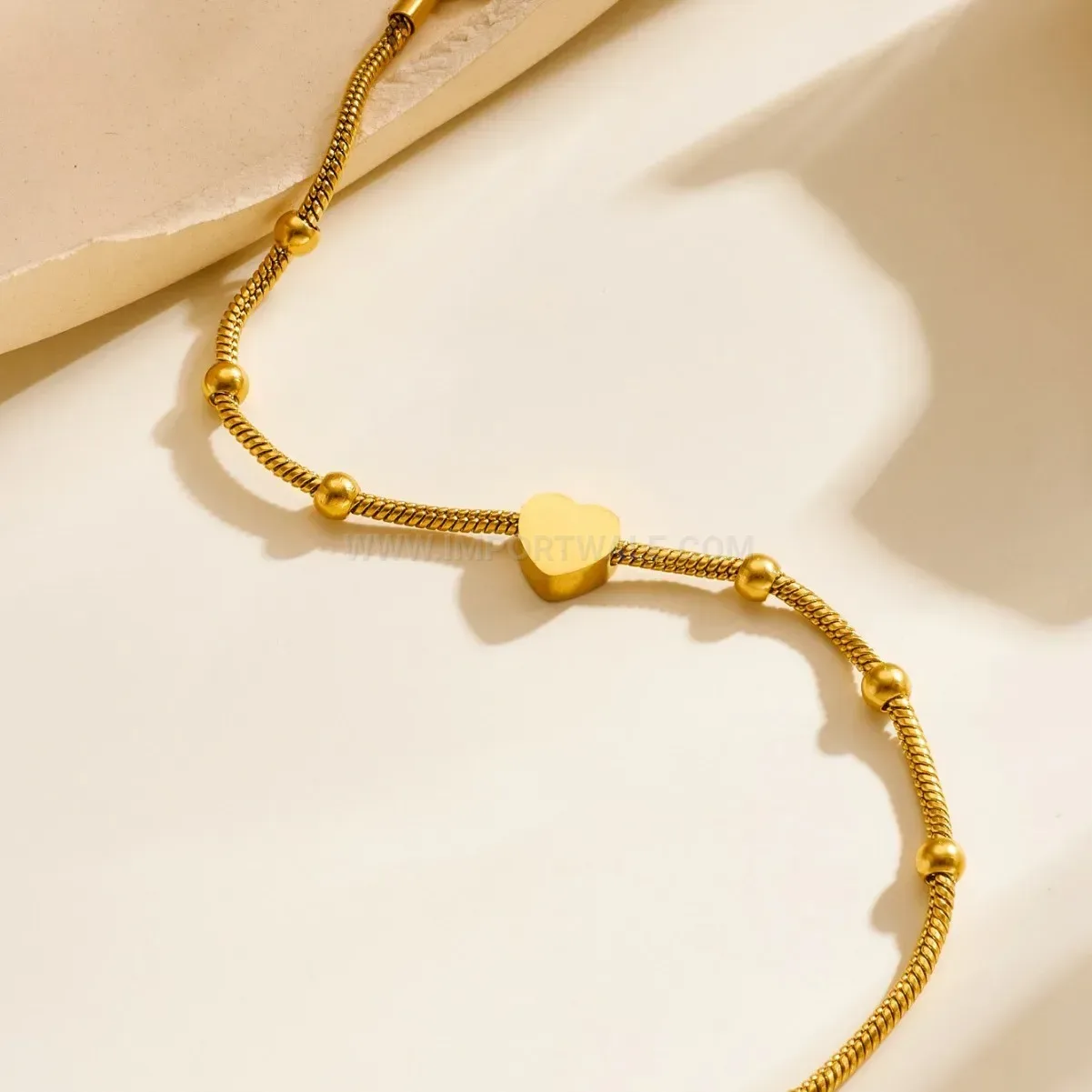 Stylish Double-Layer Stainless Steel Beaded Heart Charm Bracelet