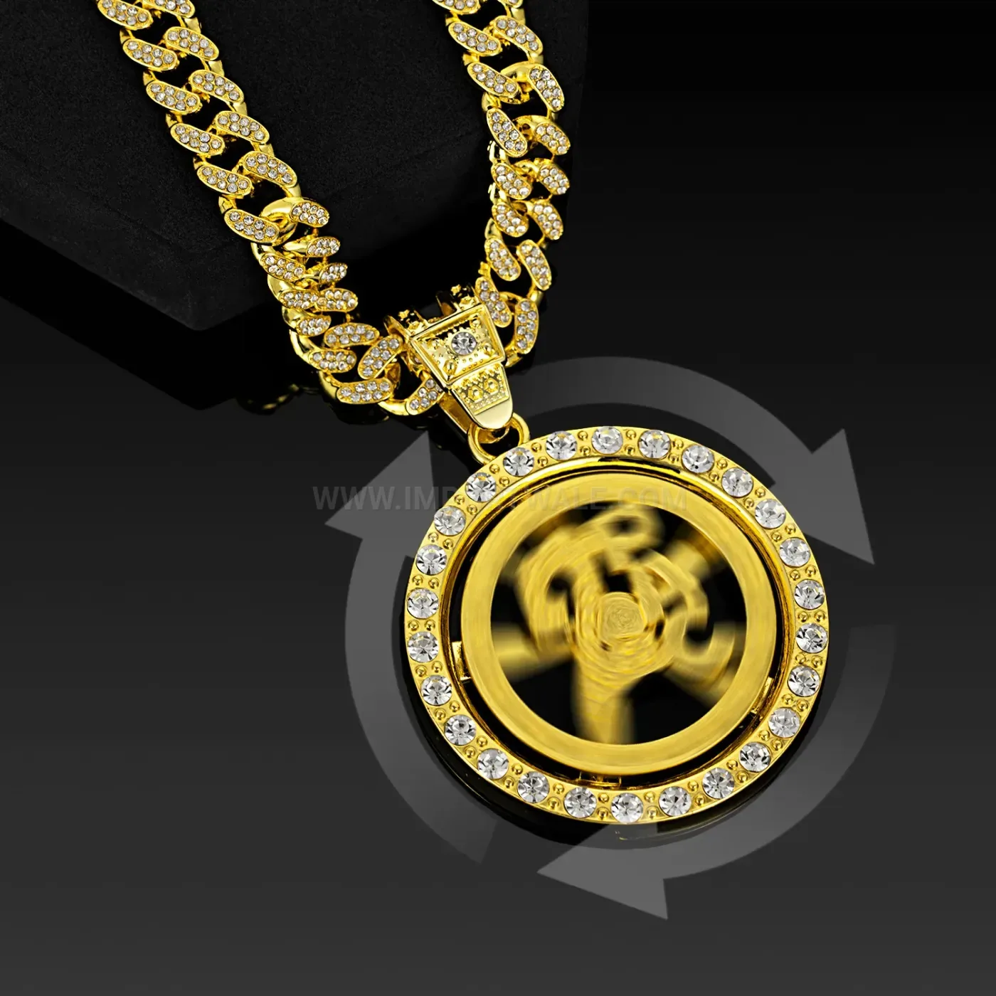 Fashion Spinning Letter Pendant Zinc Alloy Cuban Chain Necklace
