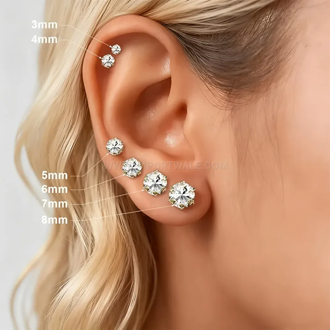 Modern Round Cubic Zirconia Plated Stainless Steel Piercing Stud Set