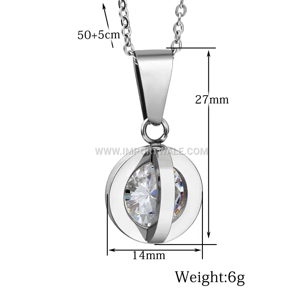 Geometric Circular Rhinestone Stainless Steel Pendant Necklace