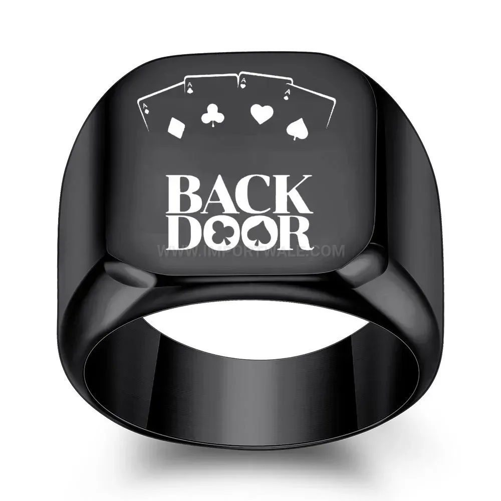 Premium Polished Square Top Stainless Steel Lucky Card Ring