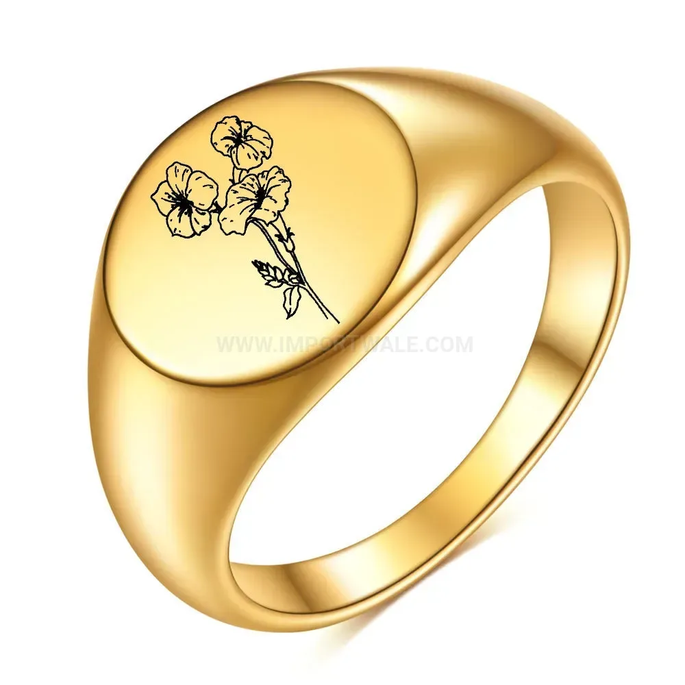 Premium Engraved Floral Motif Stainless Steel Signet Ring