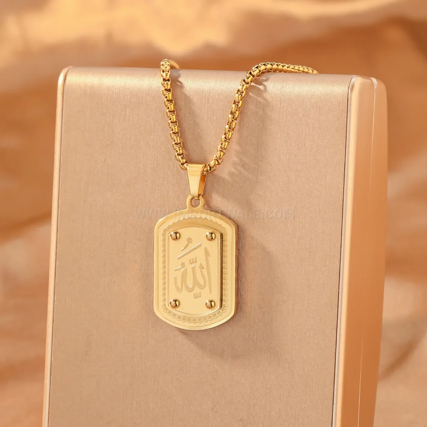 Men's Stainless Steel Allah Arabic Calligraphy Dog Tag Pendant Necklace