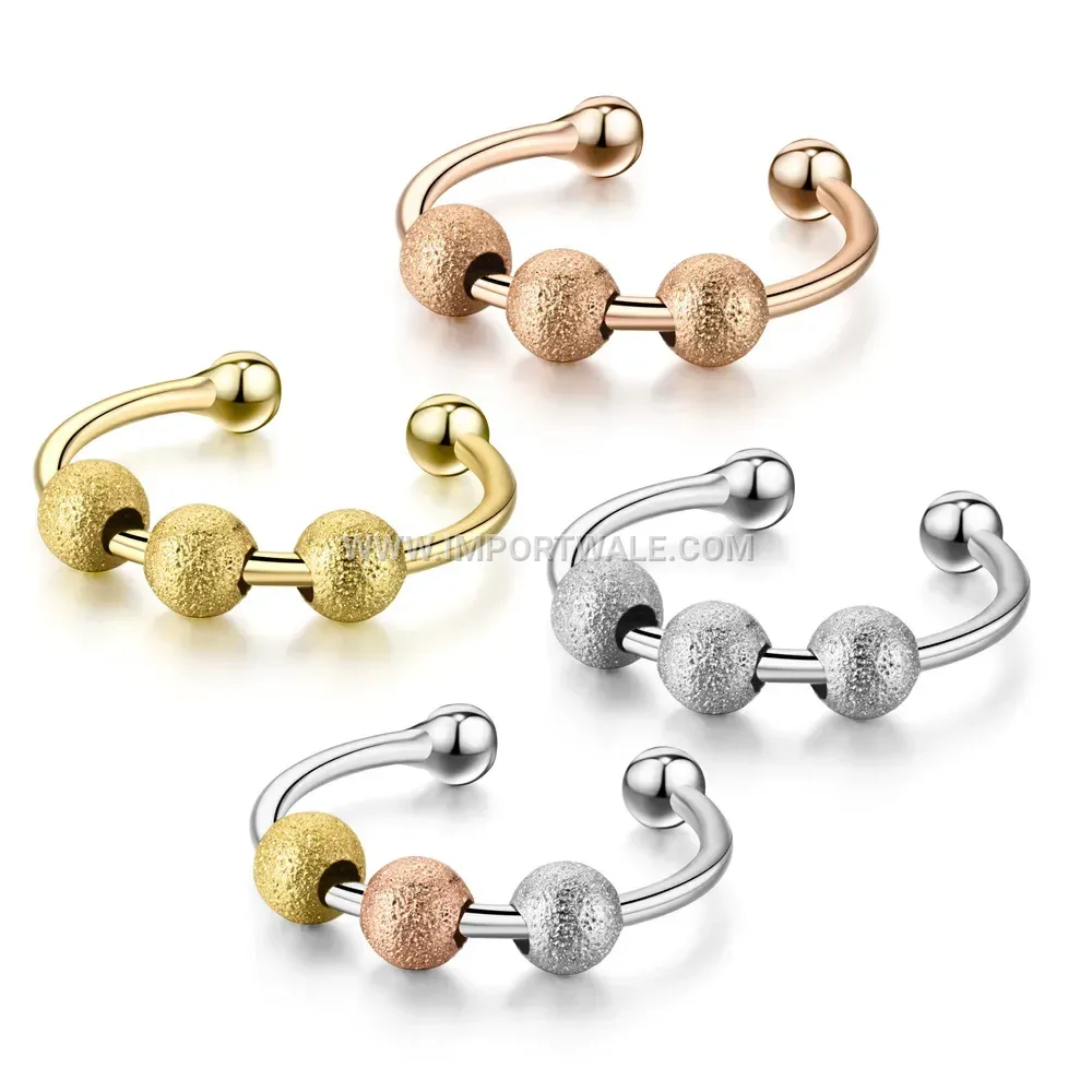 Adjustable Stainless Steel Spinner Ring with Pearl Beads