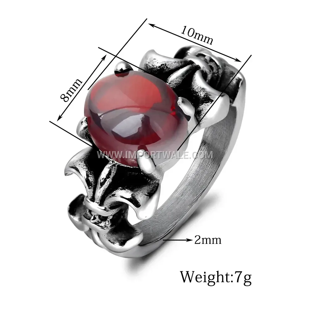 Dark Gothic Gemstone Stainless Steel Band Ring