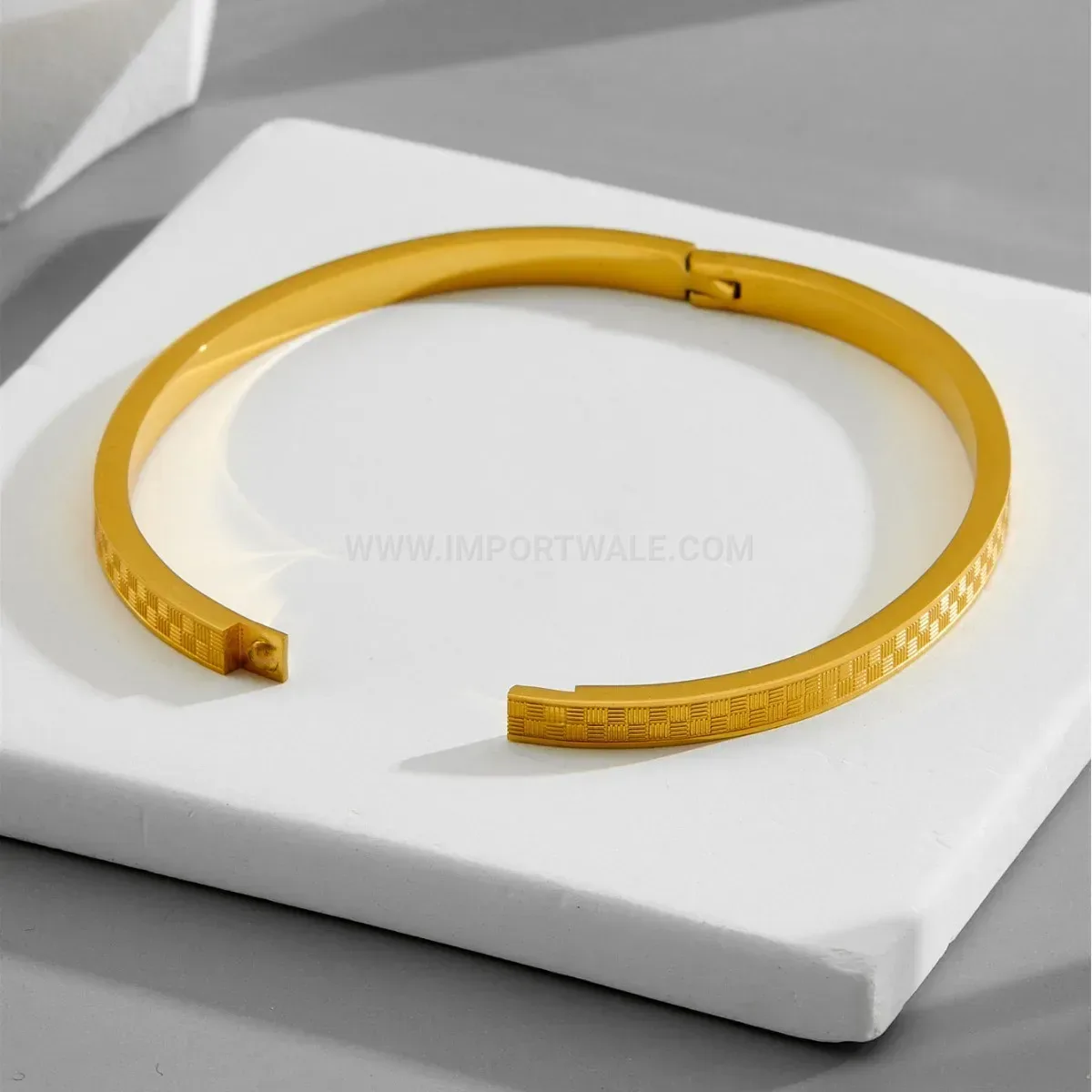 Premium Rhinestone Checkerboard Titanium Steel Bangle Bracelet