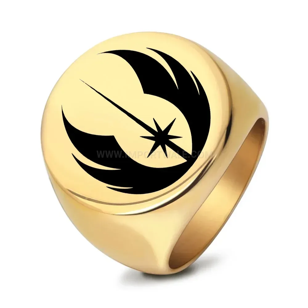 Modern Vintage Engraved Jedi Crest Stainless Steel Signet Ring