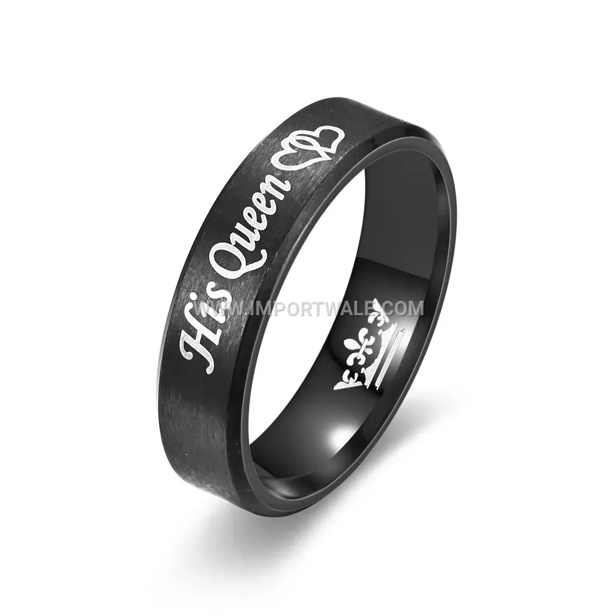 Matte Black Stainless Steel Engraved Crown Ring