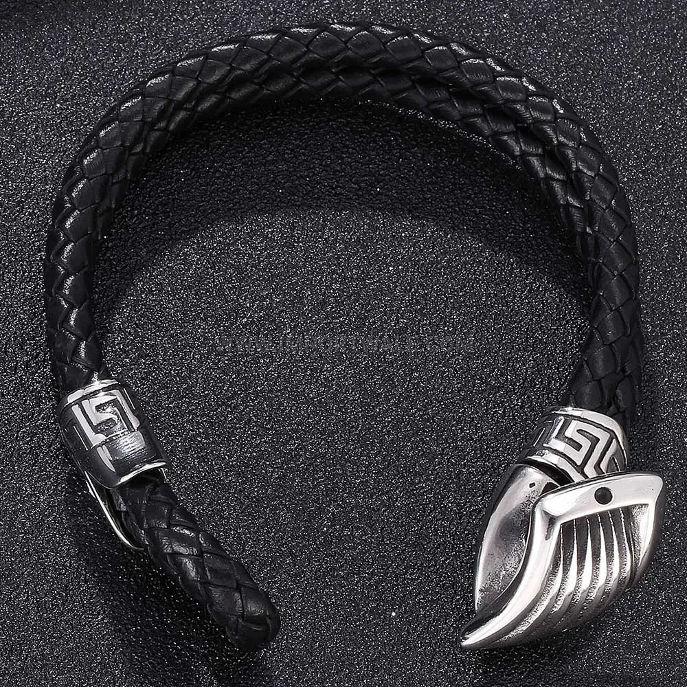 Retro Wing Stainless Steel Woven Leather Bracelet
