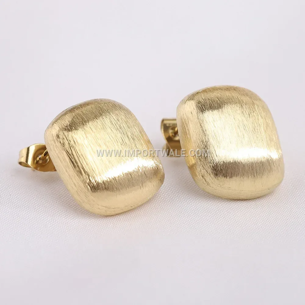 Vintage Brushed Square Stainless Steel Stud Earrings