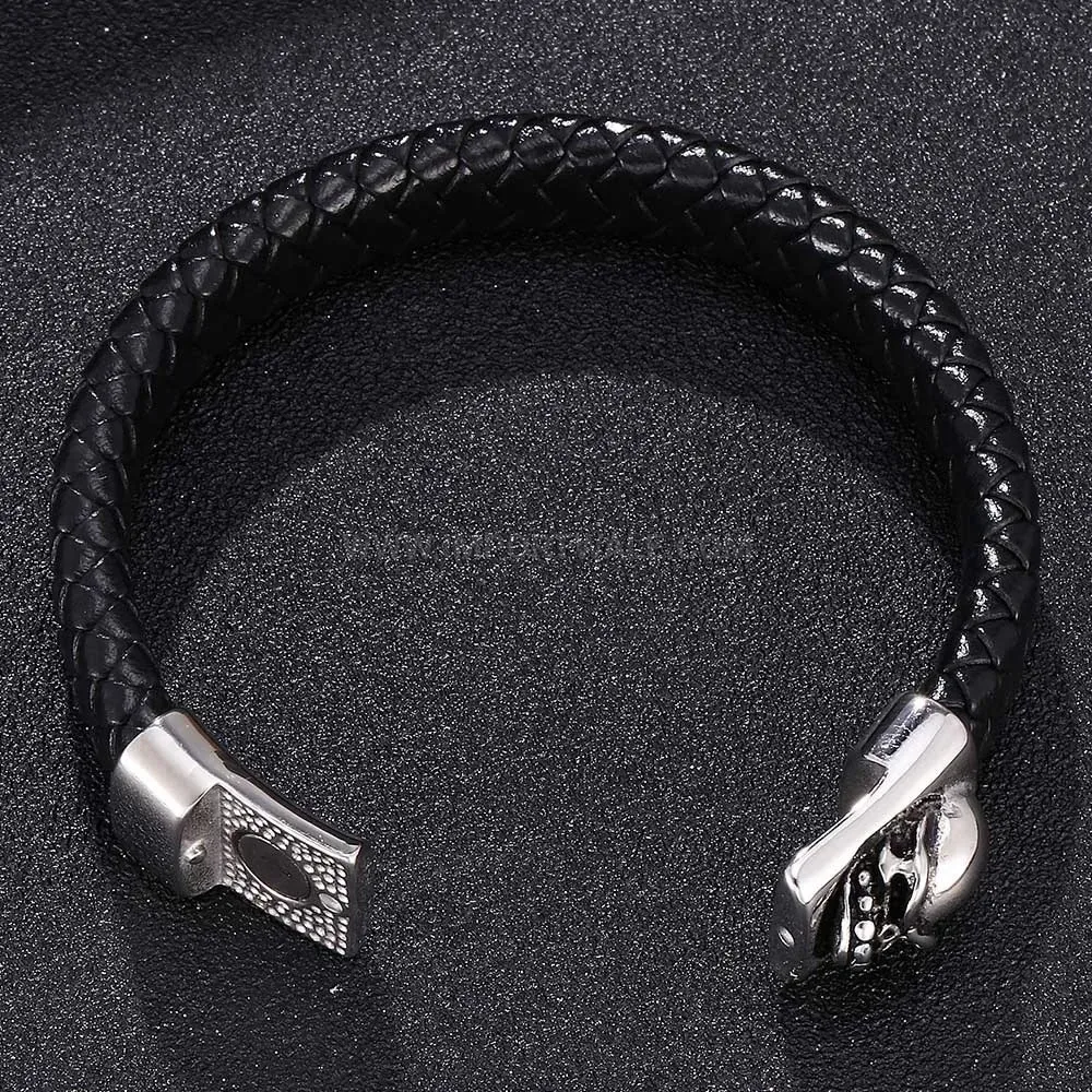 Chic Vintage Skull Stainless Steel Charm Braided Leather Men's Bracelet