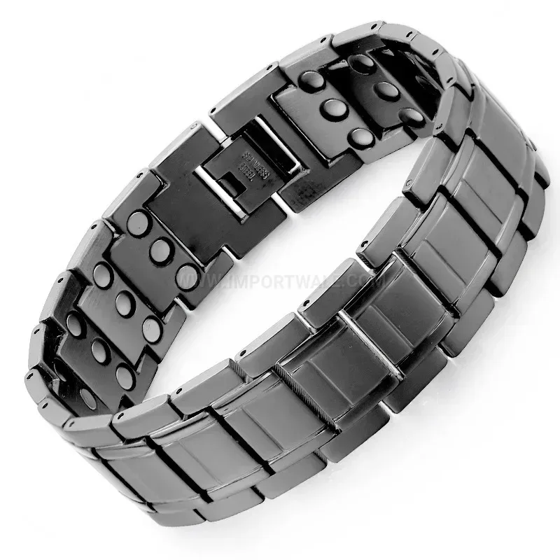 Classic Wide Stainless Steel Multi-Element Bio Magnetic Link Bracelet