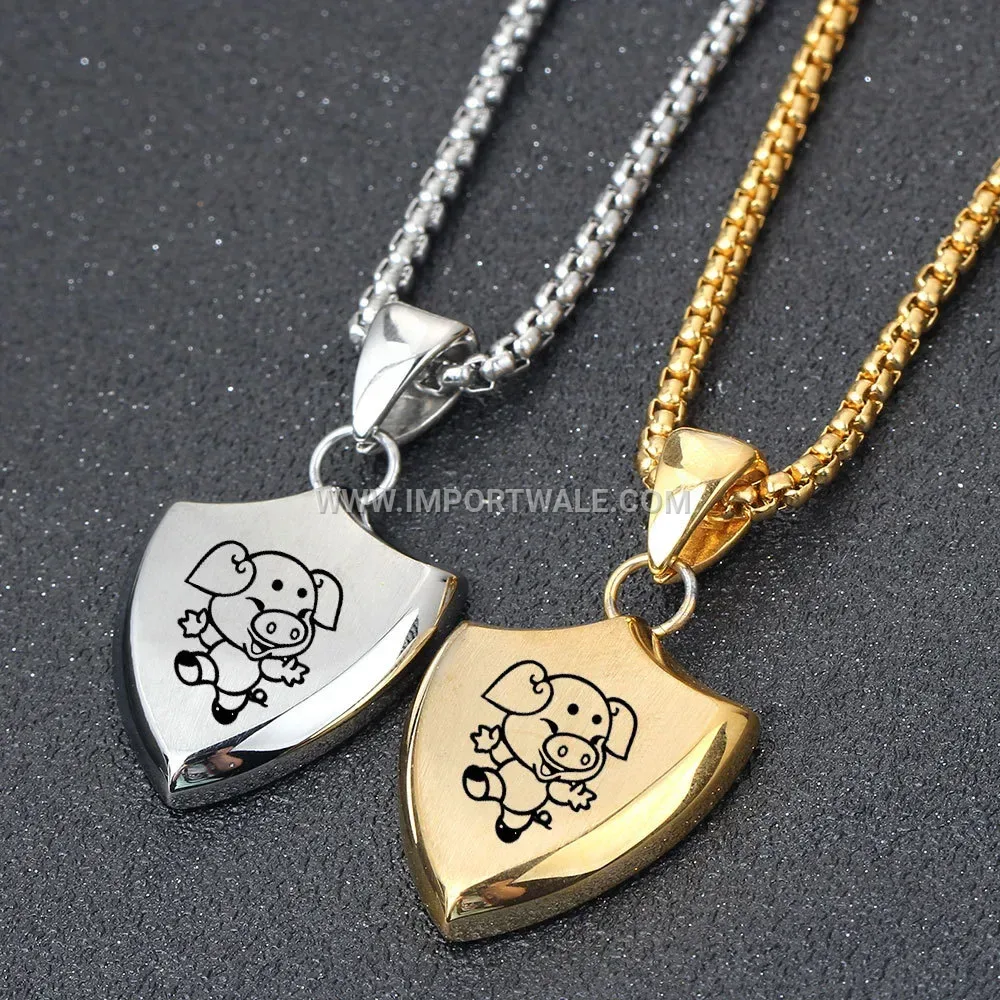 Men's Gold Stainless Steel Zodiac Shield Necklace