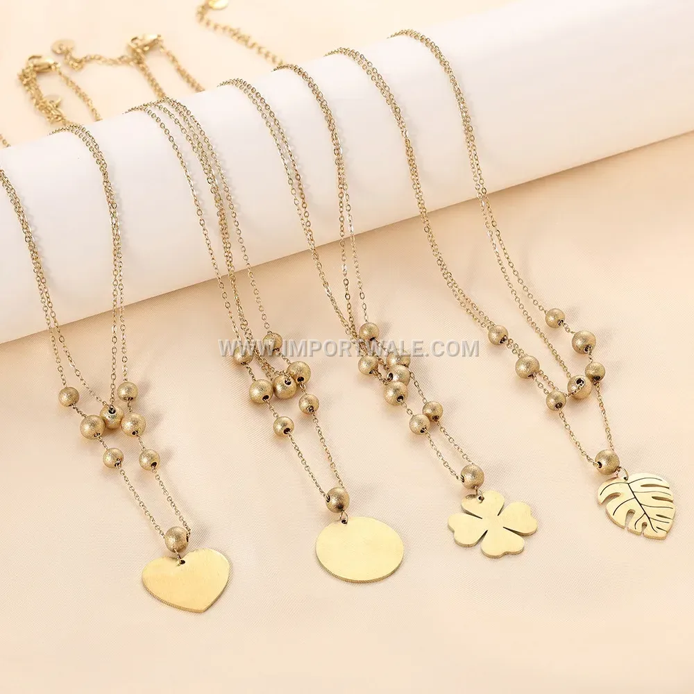 Double Layered Gold Plated Stainless Steel Heart Leaf Choker Necklace