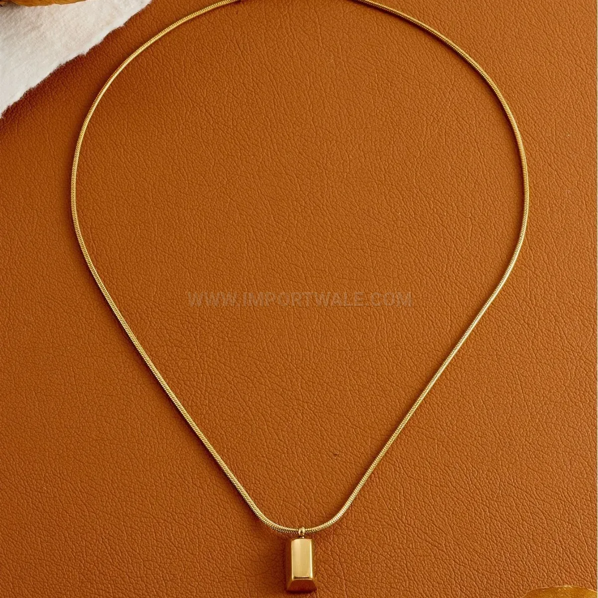 Classic Gold Titanium Steel Bar Pendant Snake Chain Necklace