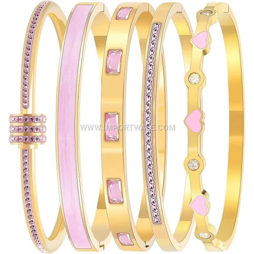 Heart Drip Oil Zircon Titanium Steel Bracelet Set