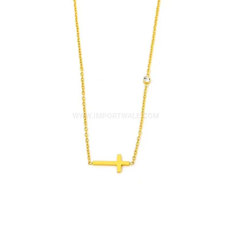 Chic Sparkling Cubic Zirconia Cross Pendant Titanium Steel Choker Necklace
