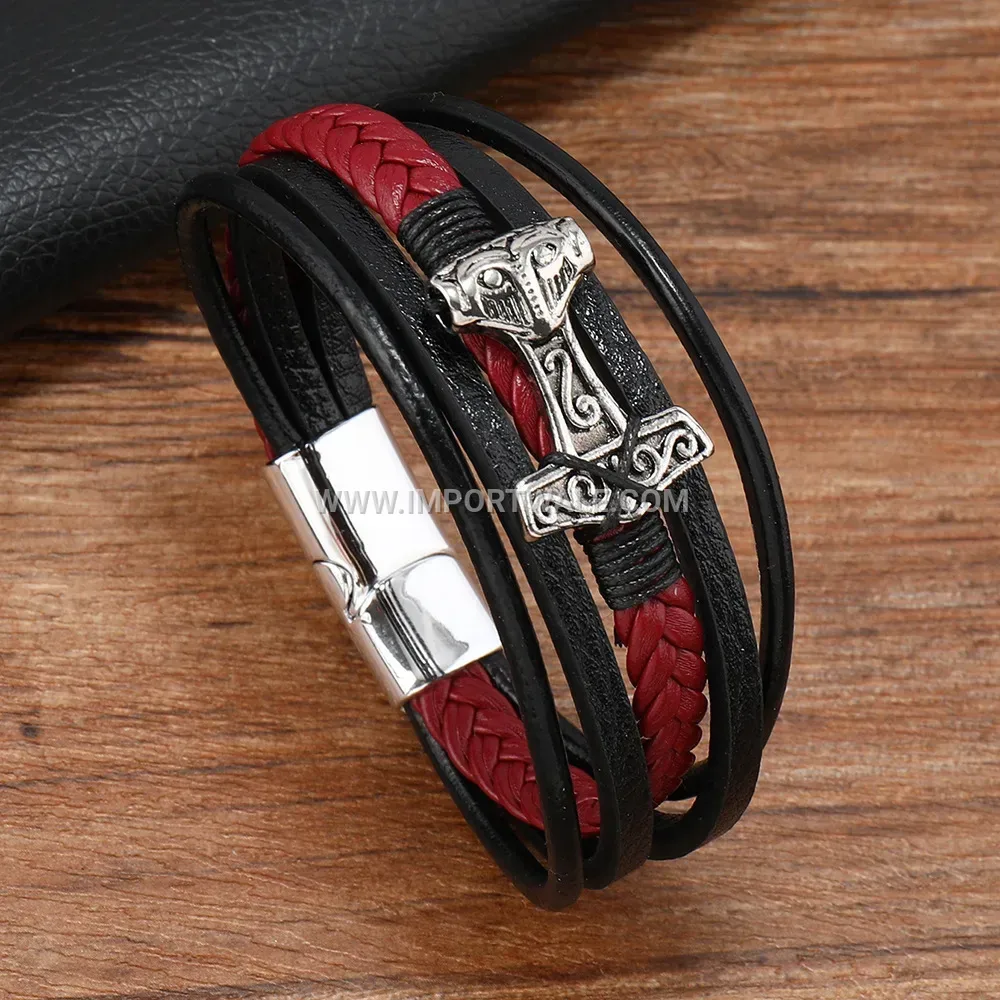 Thor Hammer Woven Leather Strap with Magnetic Fastener