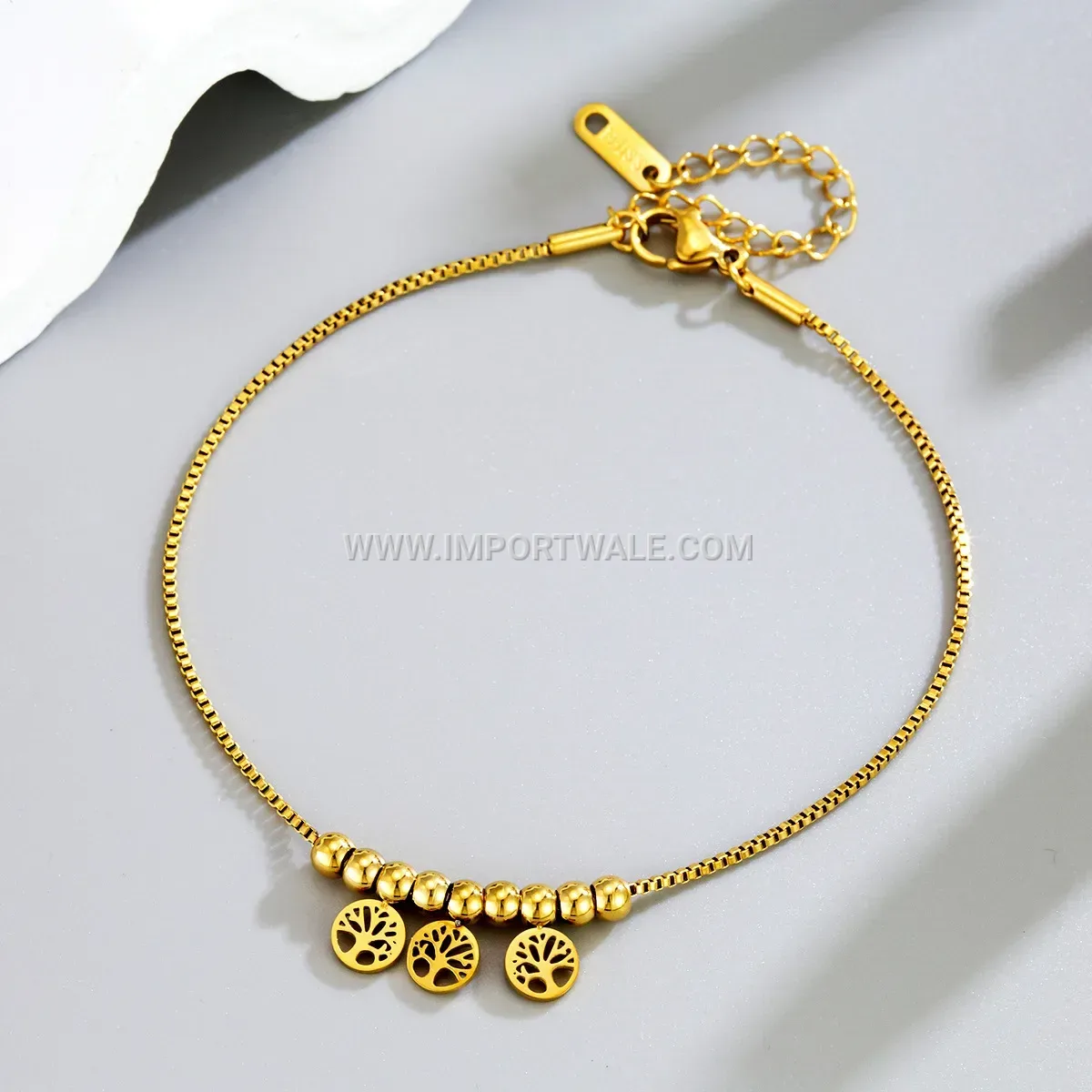 Hollow Stainless Steel Geometric Lucky Charm Anklet