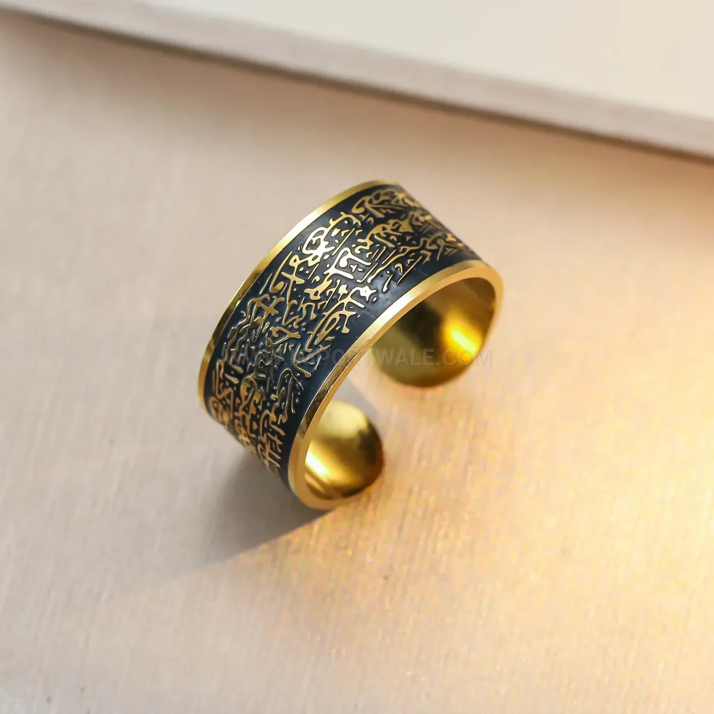 Stainless Steel Ayatul Kursi Arabic Calligraphy Adjustable Religious Open Ring