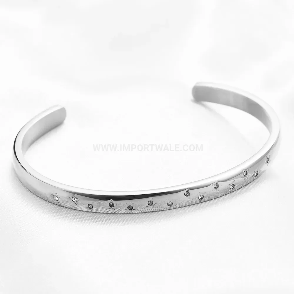 Trendy Star Rhinestone Embedded Stainless Steel Cuff Bangle