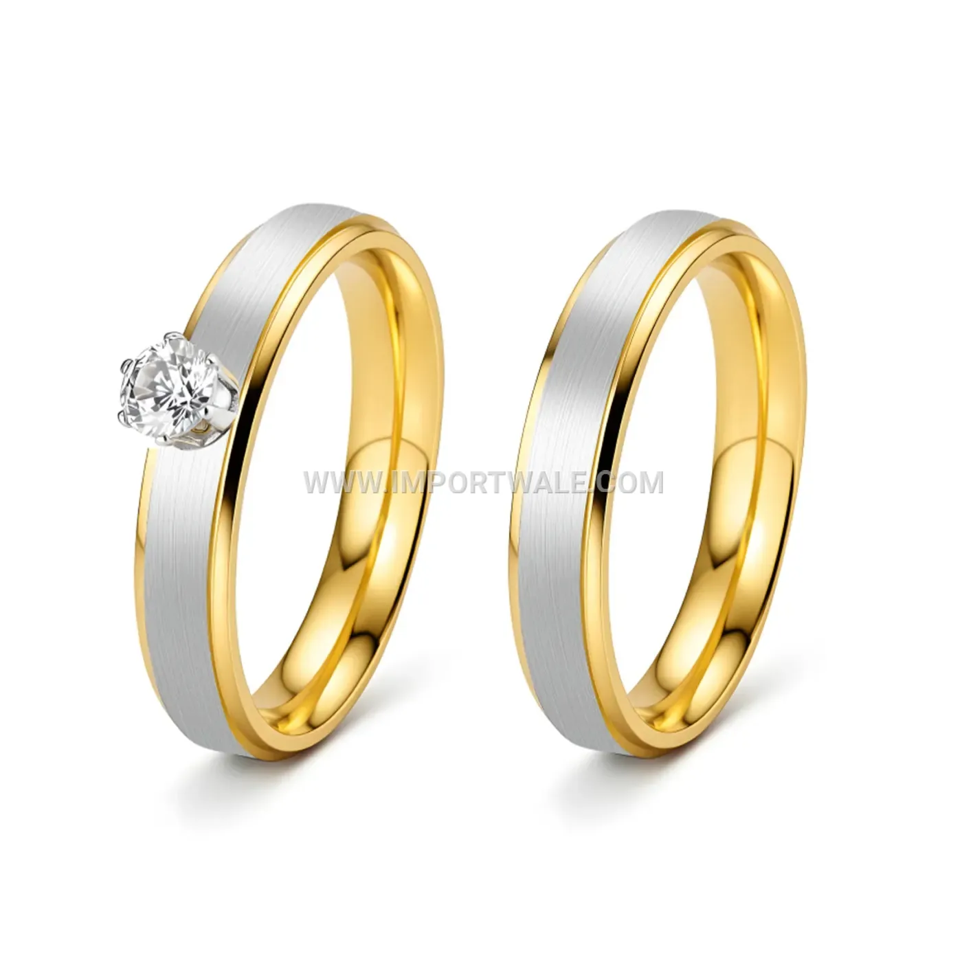 Four-Prong Zircon Stainless Steel Couple Ring