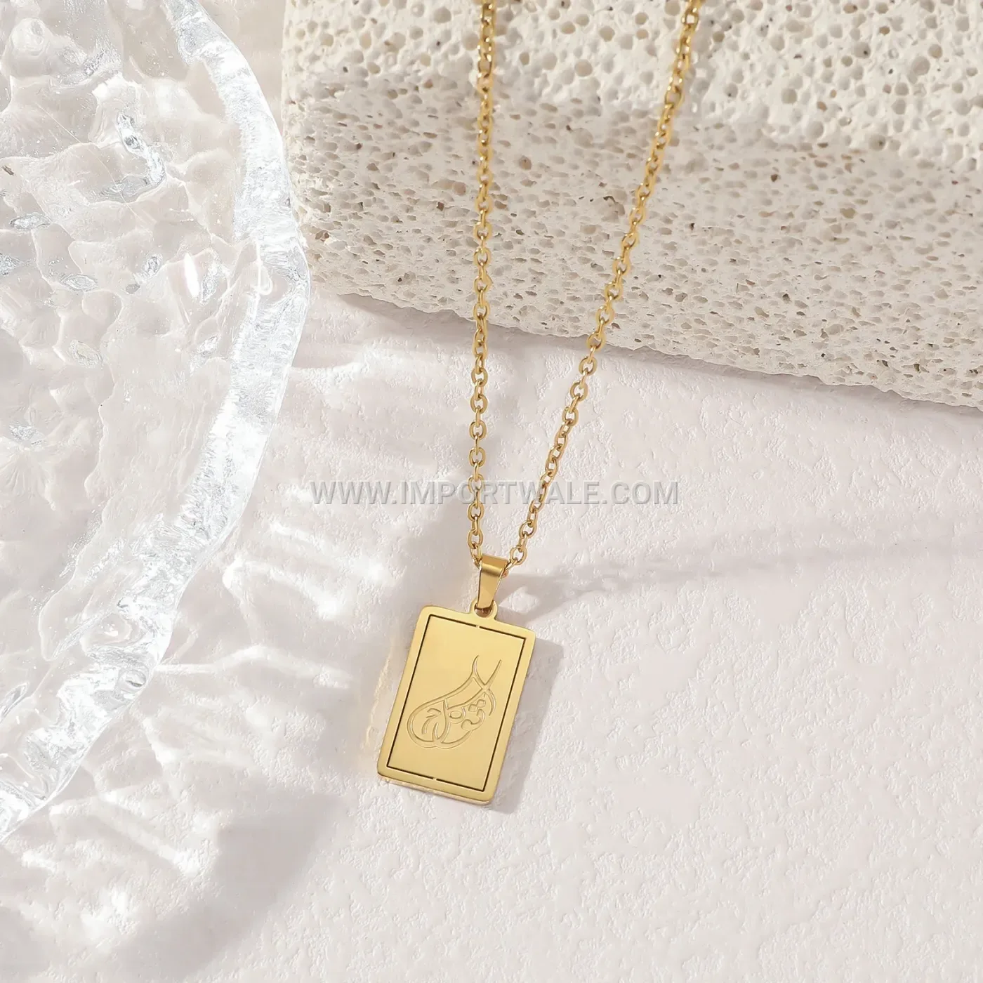 Stainless Steel Islamic Allah Card Pendant Chain Necklace