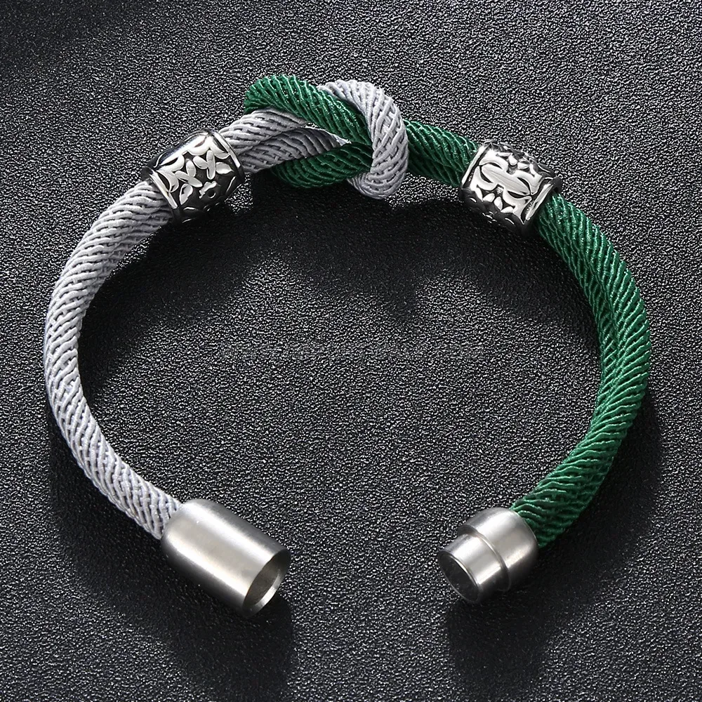 Two-Tone Leather Men's Bracelet With Stainless Steel Magnetic Clasp