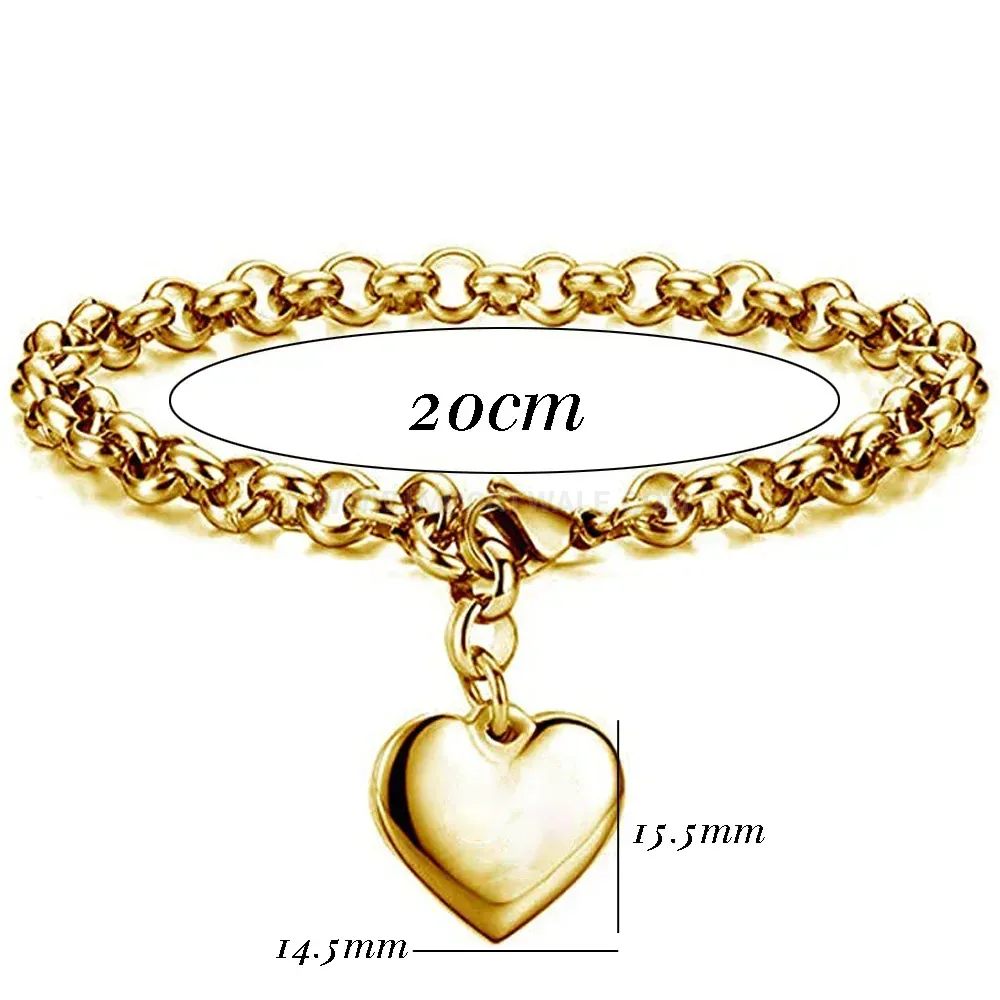 Engravable Stainless Steel Polished Heart Cable Chain Bracelet