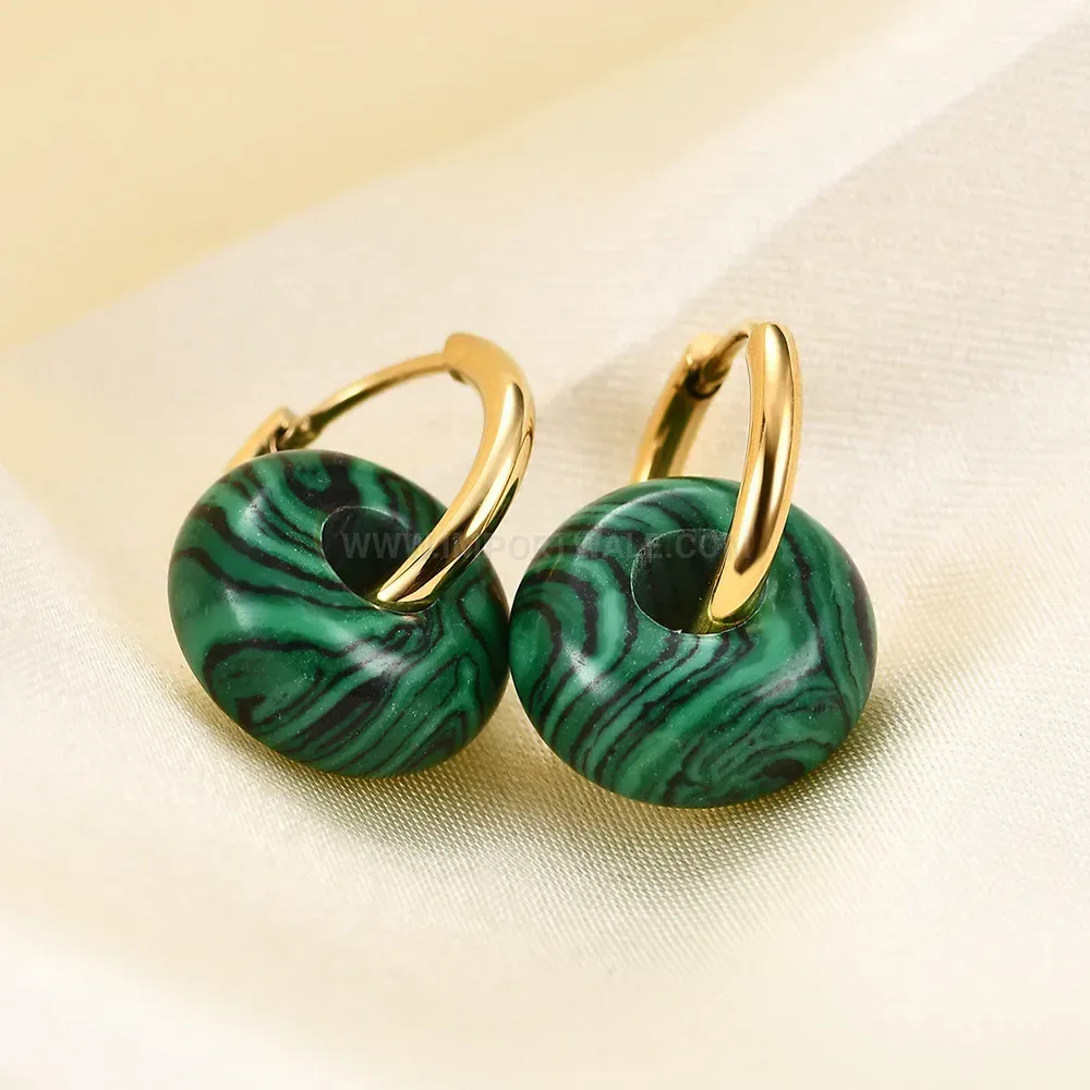 Trendy Modern 18mm Stainless Steel Onyx and Gemstone Drop Earrings