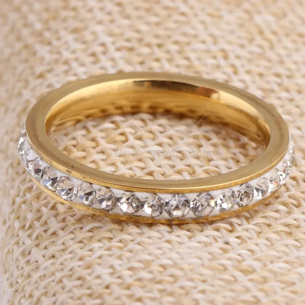 Delicate 3mm Crystal Accent Stainless Steel Ring