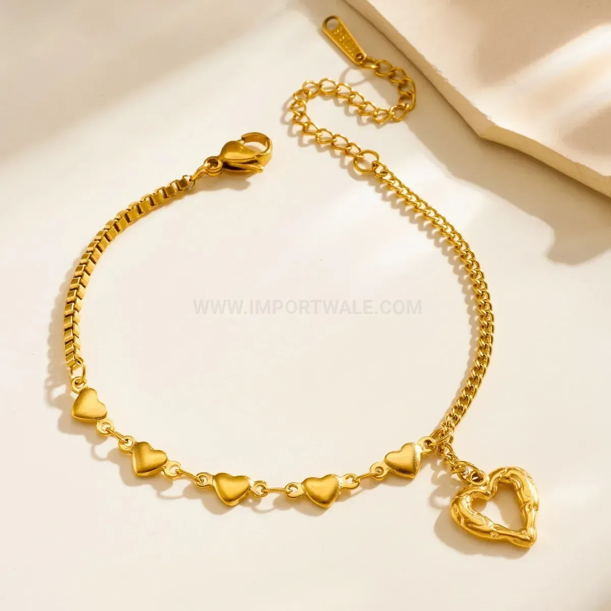 Gold Cut-Out Heart Stainless Steel Chain Bracelet