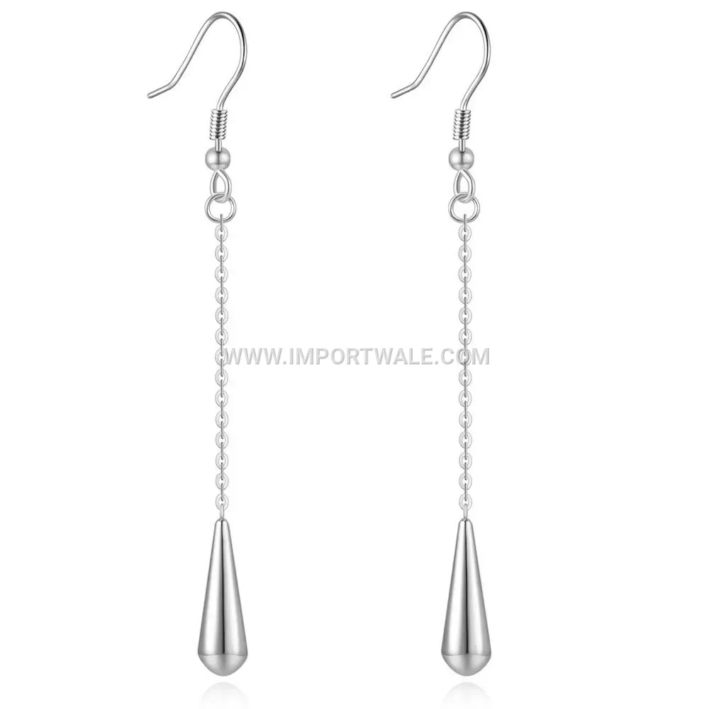 Geometric Stainless Steel Long Teardrop Dangle Earrings with Bead Accent