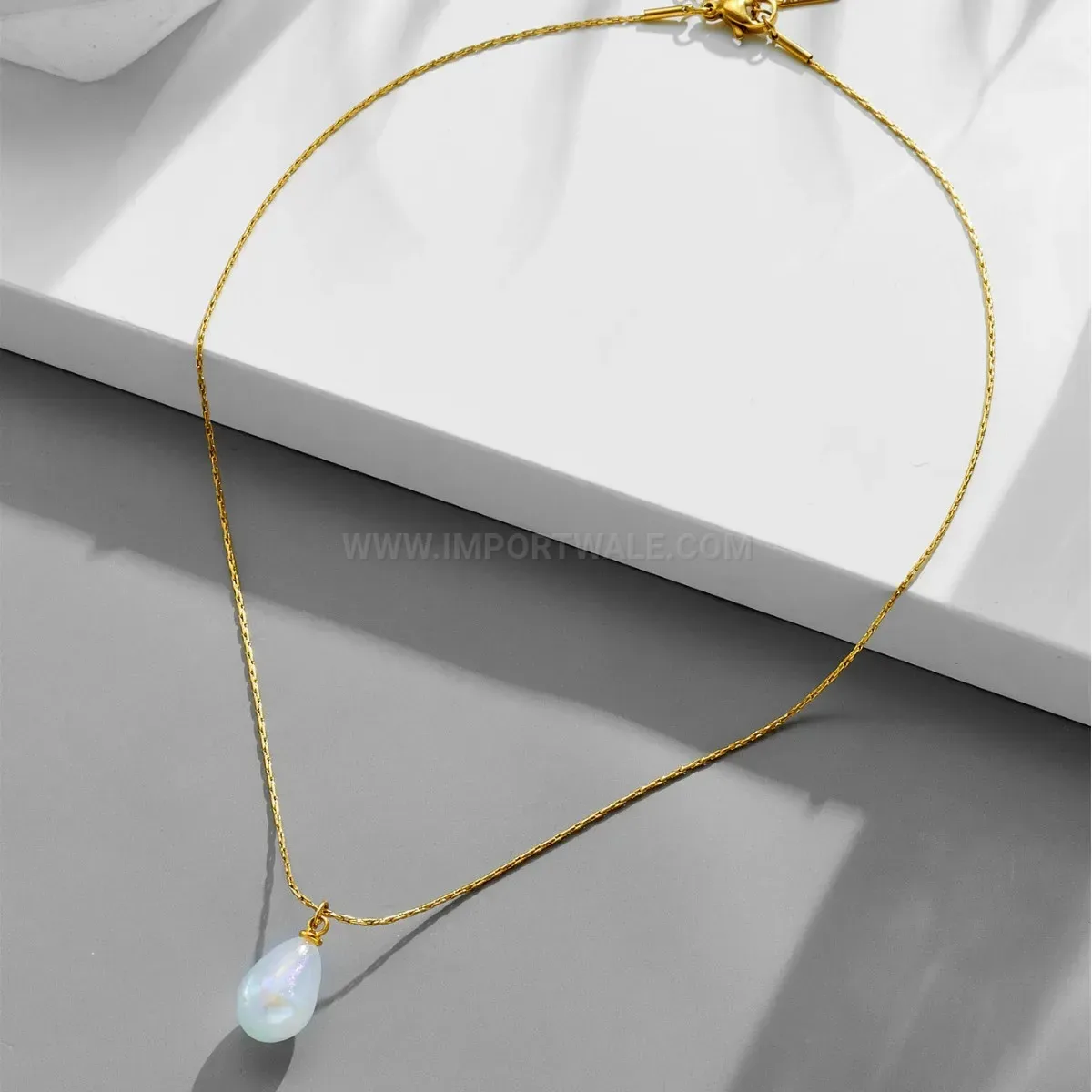 Modern Minimalist Titanium Steel Waterdrop Pearl Pendant Necklace