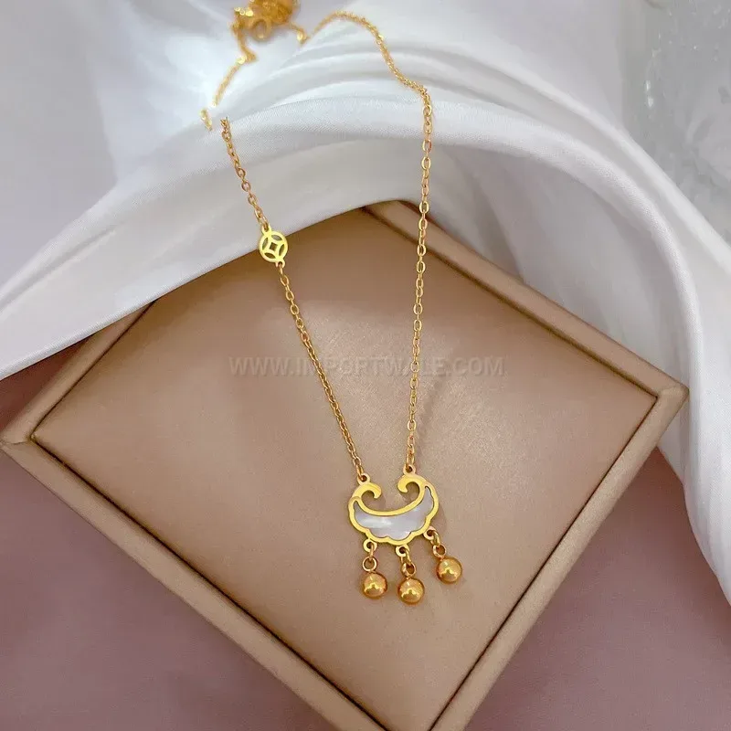 Designer Titanium Steel Gold Safe Lock Pendant Necklace for Women