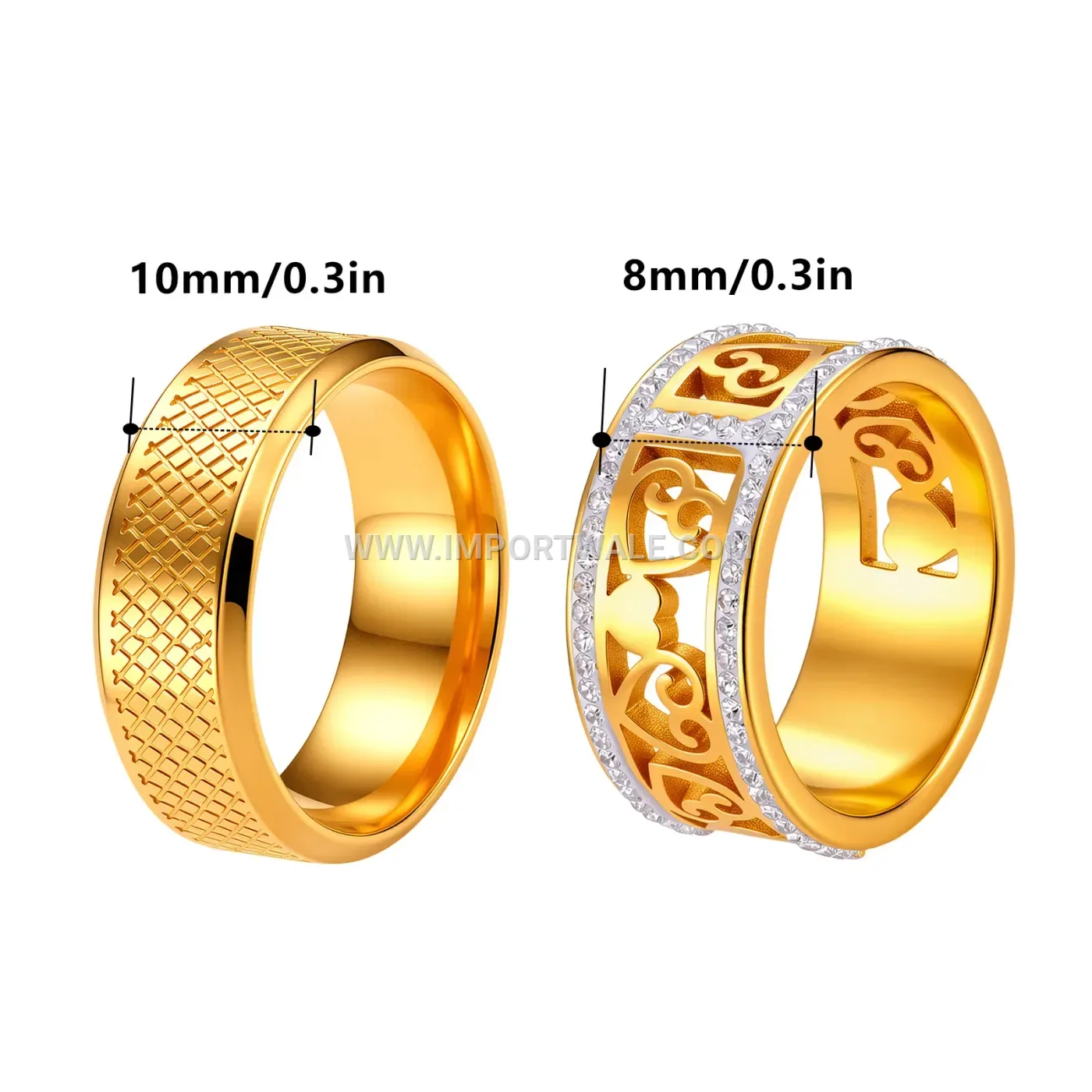 Cutout Heart Mesh Zirconia Stainless Steel Couple Band Ring