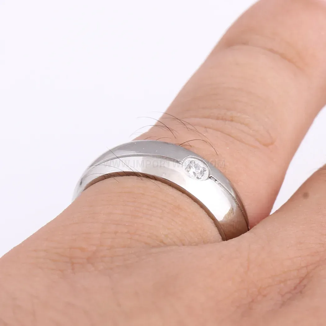 Bold Minimalist Diagonal Twill Stainless Steel Solitaire Ring