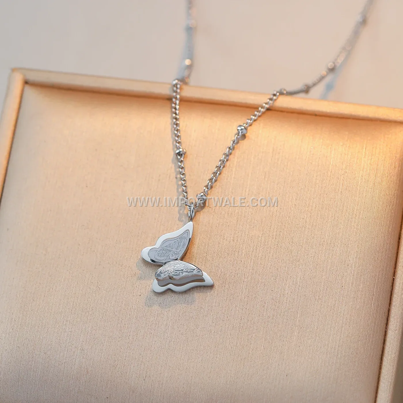 Stainless Steel Butterfly Islamic Calligraphy Pendant Necklace
