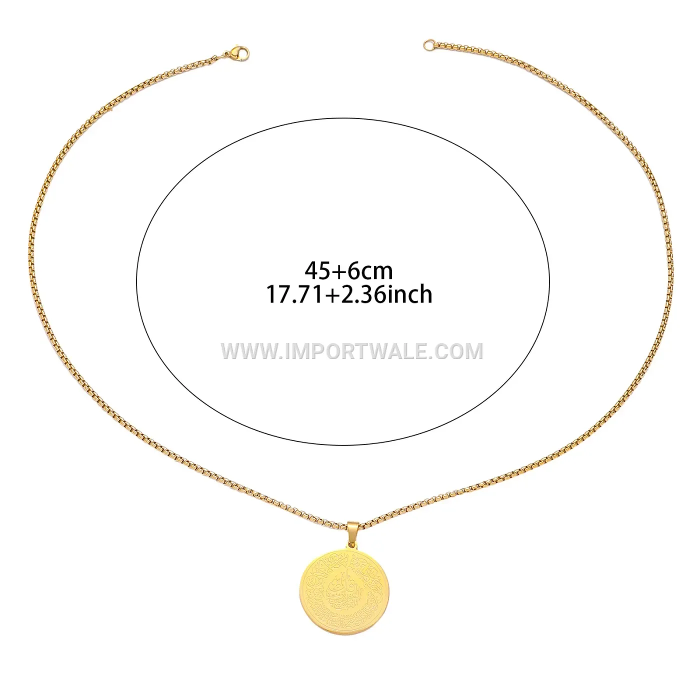 Classic Round Calligraphy Medallion Stainless Steel Necklace