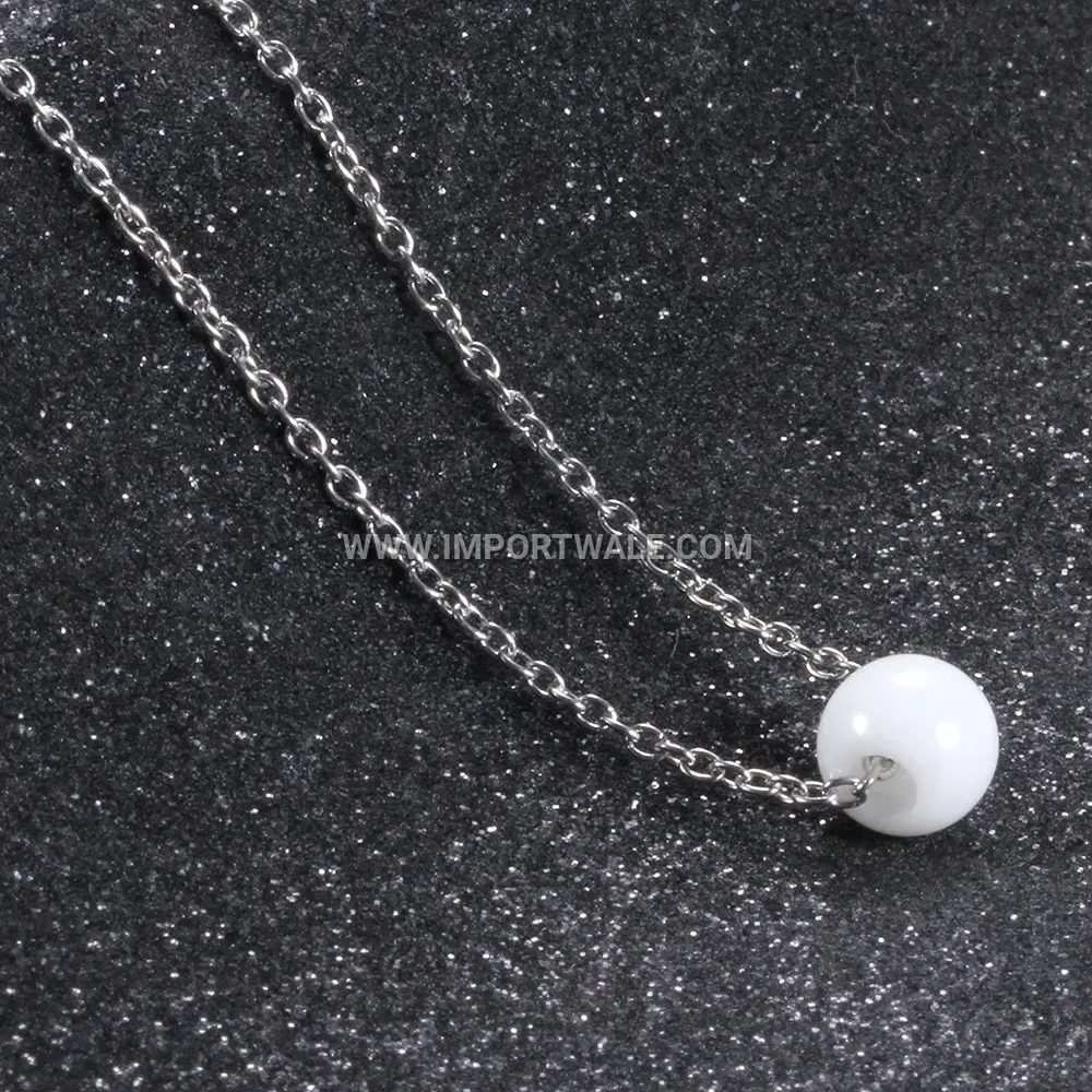 Minimalist Ceramic Sphere Pendant Stainless Steel Chain Necklace