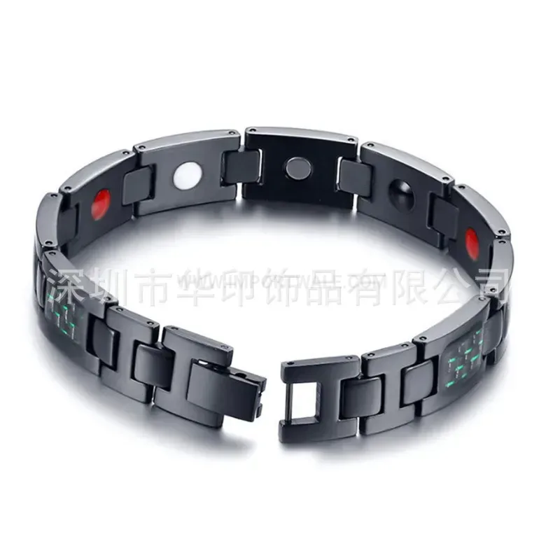 Stylish Men's Carbon Fiber Inlay Titanium Steel Bio Magnetic Bracelet