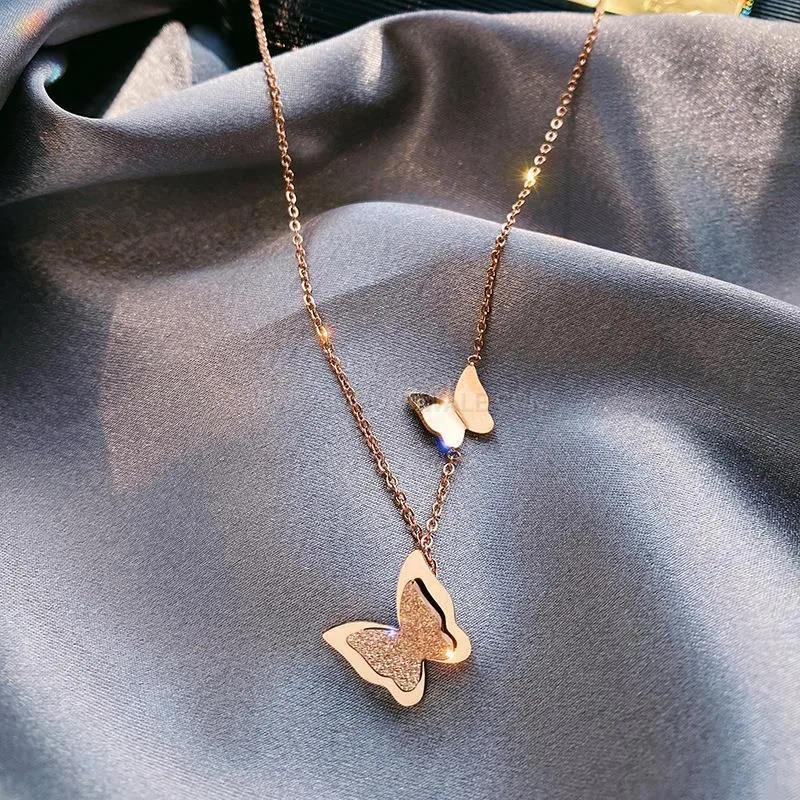 Fashion Delicate Titanium Steel Butterfly Pendant Choker Necklace