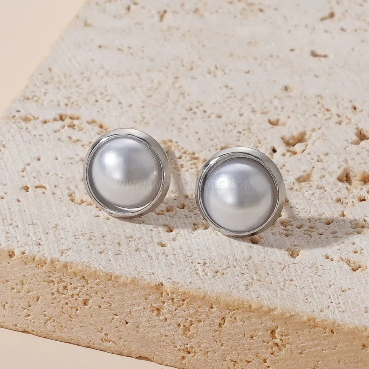 Faux Pearl Accent Titanium Steel Stud Earrings
