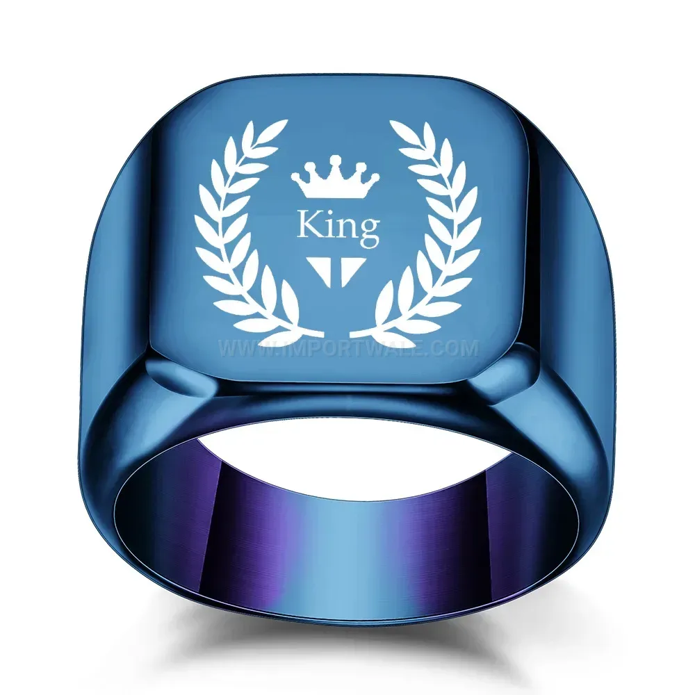 Designer Vintage Engraved Square Flat Stainless Steel Ring