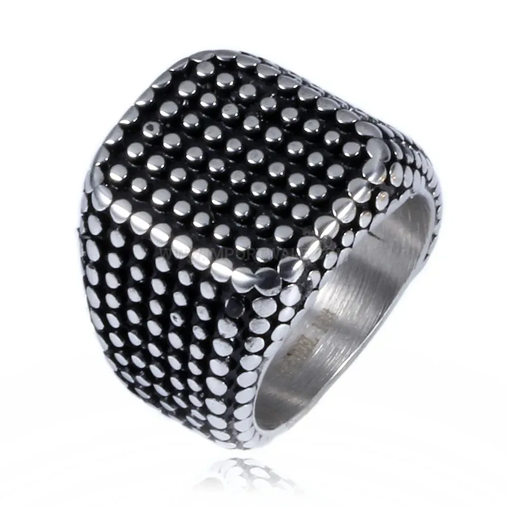 Designer Square Rivet Accent Stainless Steel Statement Band Ring