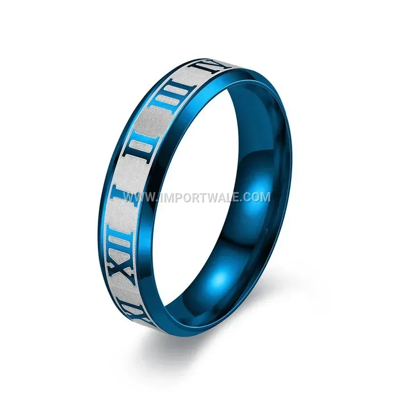 Laser Engraved Roman Numeral Stainless Steel Band Ring