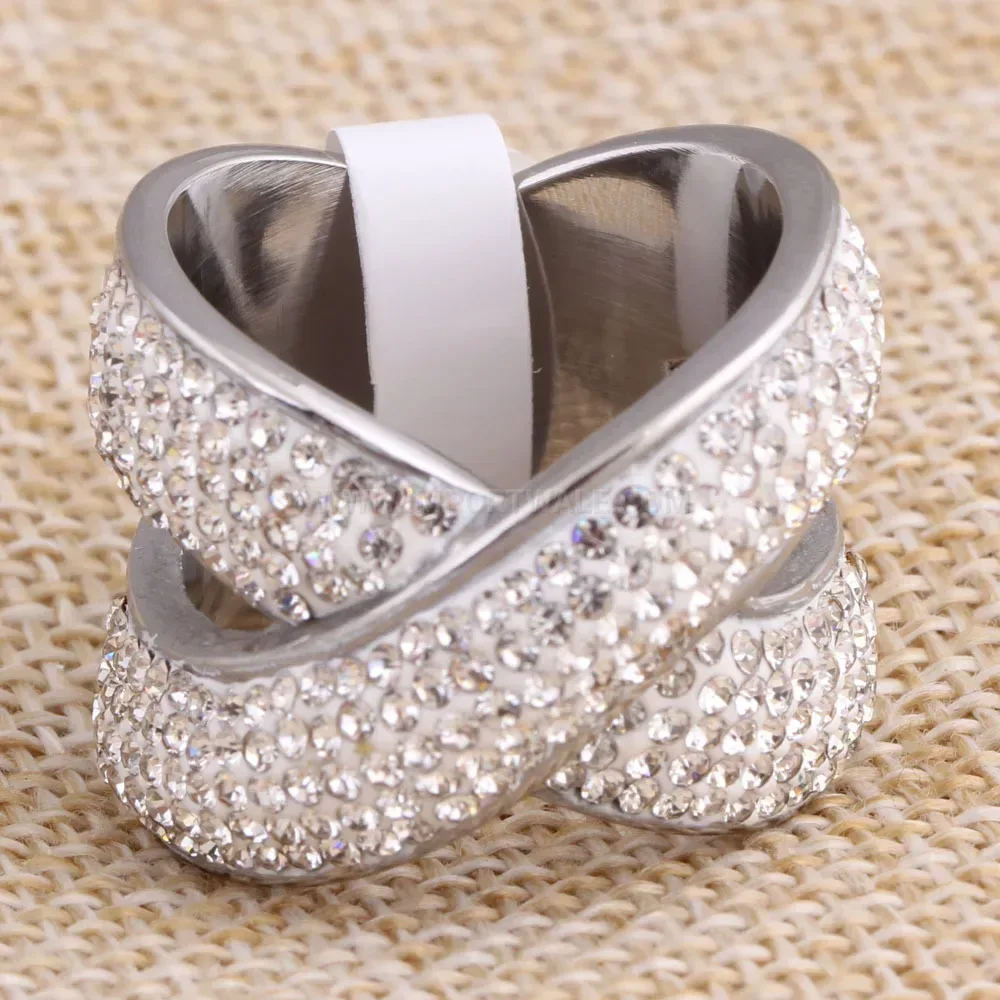 Hollow Cross X Crystal Stainless Steel Ring