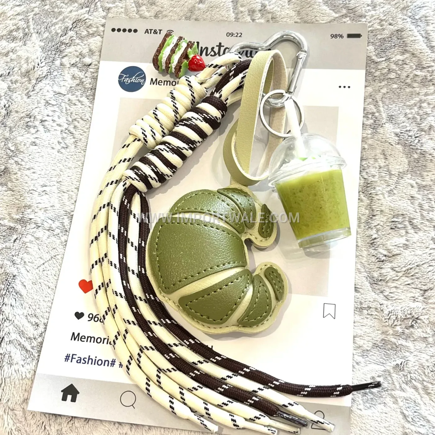 Woven Leather Drink And Croissant Creative Key chains Keychain