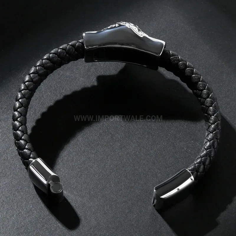 Classic Eagle Beak Stainless Steel Leather Men Wrap Bracelet